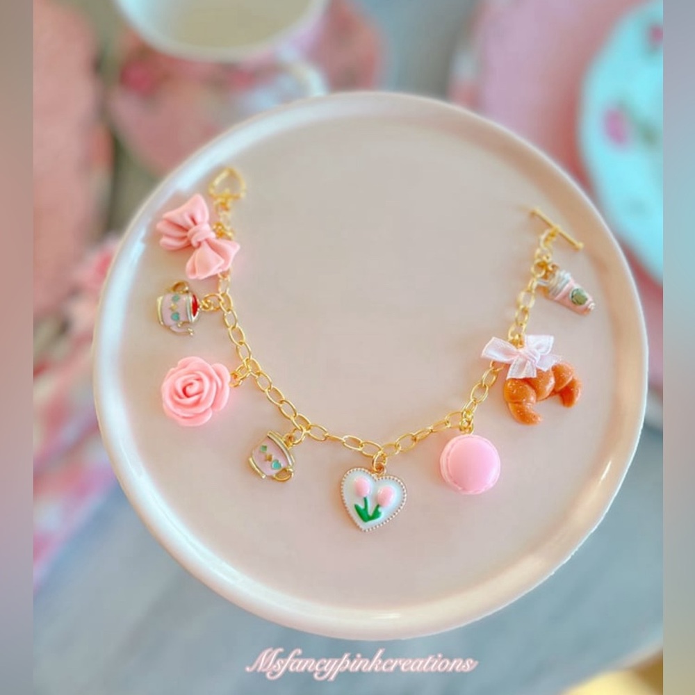 Tea Time Gold Plated Charm Bracelet